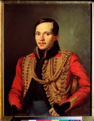 Retrato del poeta Mijail Lermontov (1814-1841) (Retrato del poeta M Lermontov) - por Piotr Yefimovich Zabolotsky (Zabolotski) (1803-1866), óleo sobre tabla