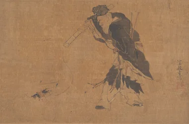 Zhang Guolao y su mula mágica (hoja de álbum; tinta y color sobre seda)