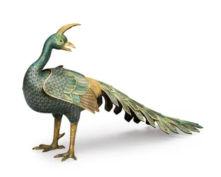 Incensario en forma de pavo real de cloisonné