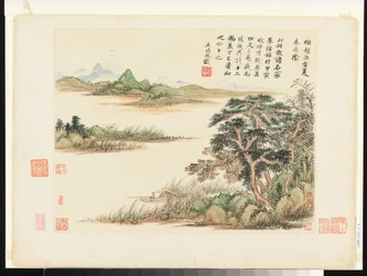 Paisajes según maestros antiguos, fechados en 1674 y 1677 (álbum de doce hojas; tinta y color sobre papel)