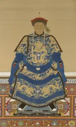 Retrato de Oboi (c.1610-1669), regente durante el reinado del emperador Kangxi (tinta y color sobre seda)