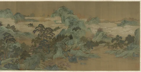 Paisaje fluvial en azul y verde, siglo XVII-XVIII