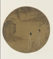 Dos mujeres con un qin (cítara)