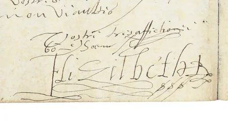 Firma en una carta de Isabel I de Inglaterra a Enrique IV de Francia, c.1596