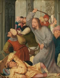Cristo expulsa a los cambistas del Templo (óleo sobre tabla)