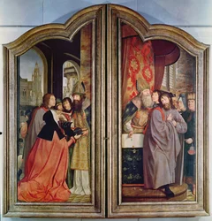 El parentesco sagrado, o el retablo de Santa Ana, detalle del reverso de los paneles centrales, 1509