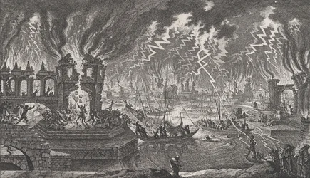 Vista de un incendio, siglo XVIII