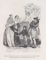 Se levantó como esos pequeños monstruos marinos que decoran las fuentes. de la Pequeña Miserie..., 1843