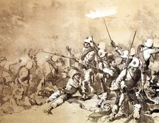 Batalla de Adoua entre los italianos y Etiopía en 1896 por Q. Cenni. c. 1896