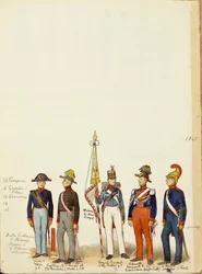 Uniformes militares, lámina en color de Quinto Cenni