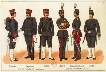 Guerra sino-japonesa - Uniformes del ejército japonés, grabado, Leipzig