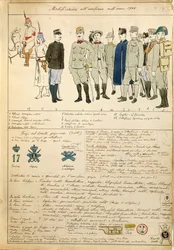 Variaciones de uniformes del Reino de Italia, lámina en color por Quinto Cenni