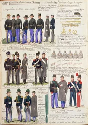 Uniformes y distintivos del gobierno provisional de Toscana por Quinto Cenni, lámina en color