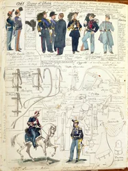 Uniformes y equipamiento de varias fuerzas del Reino de Italia por Quinto Cenni, lámina en color