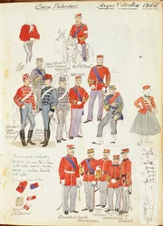 Uniformes del Cuerpo de Voluntarios del Ejército del Reino de Italia por Quinto Cenni, lámina en color