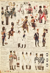 Uniformes de Cazadores a caballo del Reino de Francia, por Quinto Cenni, lámina en color