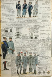 Uniformes del ejército italiano durante la Primera Guerra Mundial, por Quinto Cenni, lámina en color