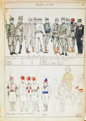 Uniformes del Reino de Italia, lámina en color de Quinto Cenni