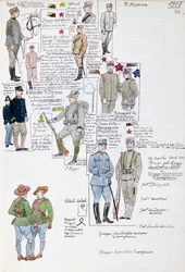 Uniformes del Reino de Italia en 1915, lámina del Códice Cenni, colección de bocetos militares en acuarela