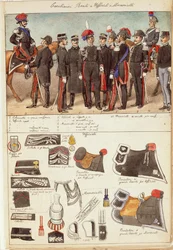 Uniformes de los Carabineros Reales, oficiales y suboficiales del Reino de Italia, lámina en color de Quinto Cenni