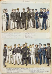 Uniformes de la Marina Real del Reino de Italia, lámina en color de Quinto Cenni