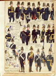 Uniformes del ejército piamontés de 1814. Lámina en color de Cenni Quinto