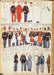 Varios uniformes del Ducado de Parma por Quinto Cenni, placa en color