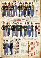 Varios uniformes del Ducado de Parma por Quinto Cenni, lámina en color