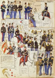 Varios uniformes del Gran Ducado de Toscana por Quinto Cenni, placa en color
