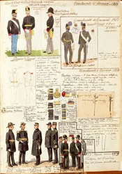 Varios uniformes del Gran Ducado de Toscana por Quinto Cenni, lámina en color