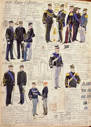 Varios uniformes del Reino de Italia por Quinto Cenni, lámina en color