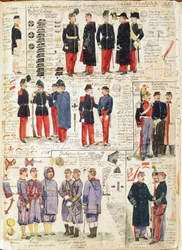 Varios uniformes de los Estados Pontificios de 1865. Placa en color por Cenni Quinto