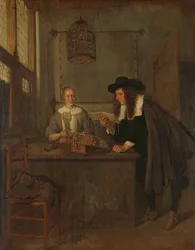 Interior con encajera y un visitante