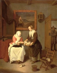 Interior con una dama eligiendo pescado