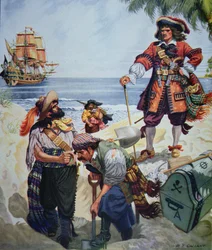 Jefe pirata enterrando tesoro