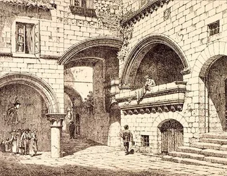 Parte de la Piazza San Pellegrino, Viterbo, Italia, de 
