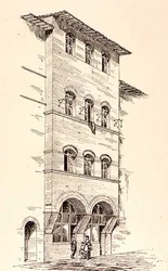 Vista de una casa de ladrillo, Montepulciano, Italia, de 