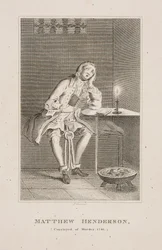 Matthew Henderson, asesino en su celda en 1746 (grabado)