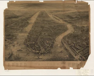 Prämie zum sechszehnten Bande des New Yorker Belletristischen [Jo]urnals. LC Panoramic maps (2nd ed.), 594.7 Disponible también en el sitio web de la Biblioteca del Congreso como imagen rasterizada. Indicado para los puntos de interés. Copia de la LC imper