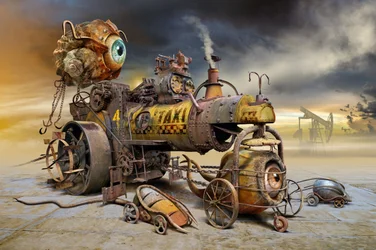 Un extraño taxi ocular de estilo steampunk