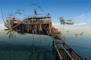Nave voladora de estilo steampunk