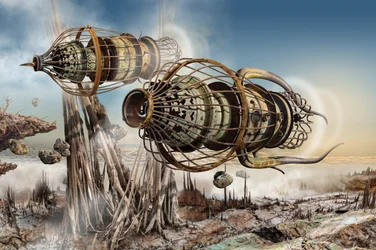 Viaje en dirigible steampunk