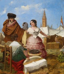 Cortejando en un puesto de pasteles en forma de anillo en la Feria de Sevilla