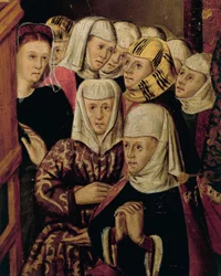 Predicación, detalle del Retablo de San Bernardino, obra de Joan Figuera y Tomás Rafael (activos en la segunda mitad del siglo XVI), temple sobre tabla, 399x253 cm. Detalle.