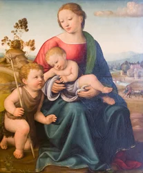 Virgen con el Niño y San Juan, principios del siglo XVI, Raffaello Botticini (óleo sobre tabla)