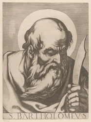 San Bartolomé S. Bartolomé (título sobre objeto) Cristo, María y los Doce Apóstoles (título de la serie) Il sacrato collegio apostolico (título de la serie)