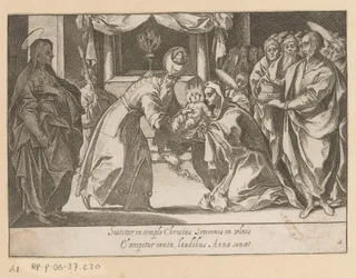 Presentación de van Christus en el templo Vijftien Mysteries van de Rozenkrans (título de la serie) Quince Misterios del Rosario de la Santísima Virgen María (título de la serie)
