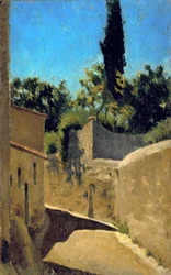 Carretera con efecto de sol. Alrededores de Florencia, c.1861-62 (óleo sobre cartón)