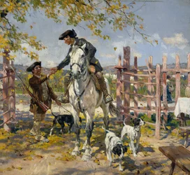 Dos cazadores con perros