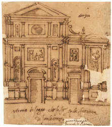 Diseño de la fachada de San Lorenzo, Florencia (pluma y tinta marrón, sobre papel vegetal aceitado)